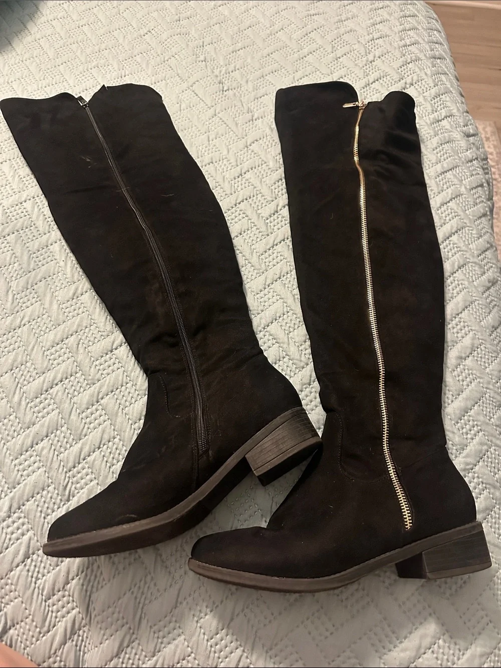 Top Moda Women's Black Suede Over-the-Knee Zip Boots size 9